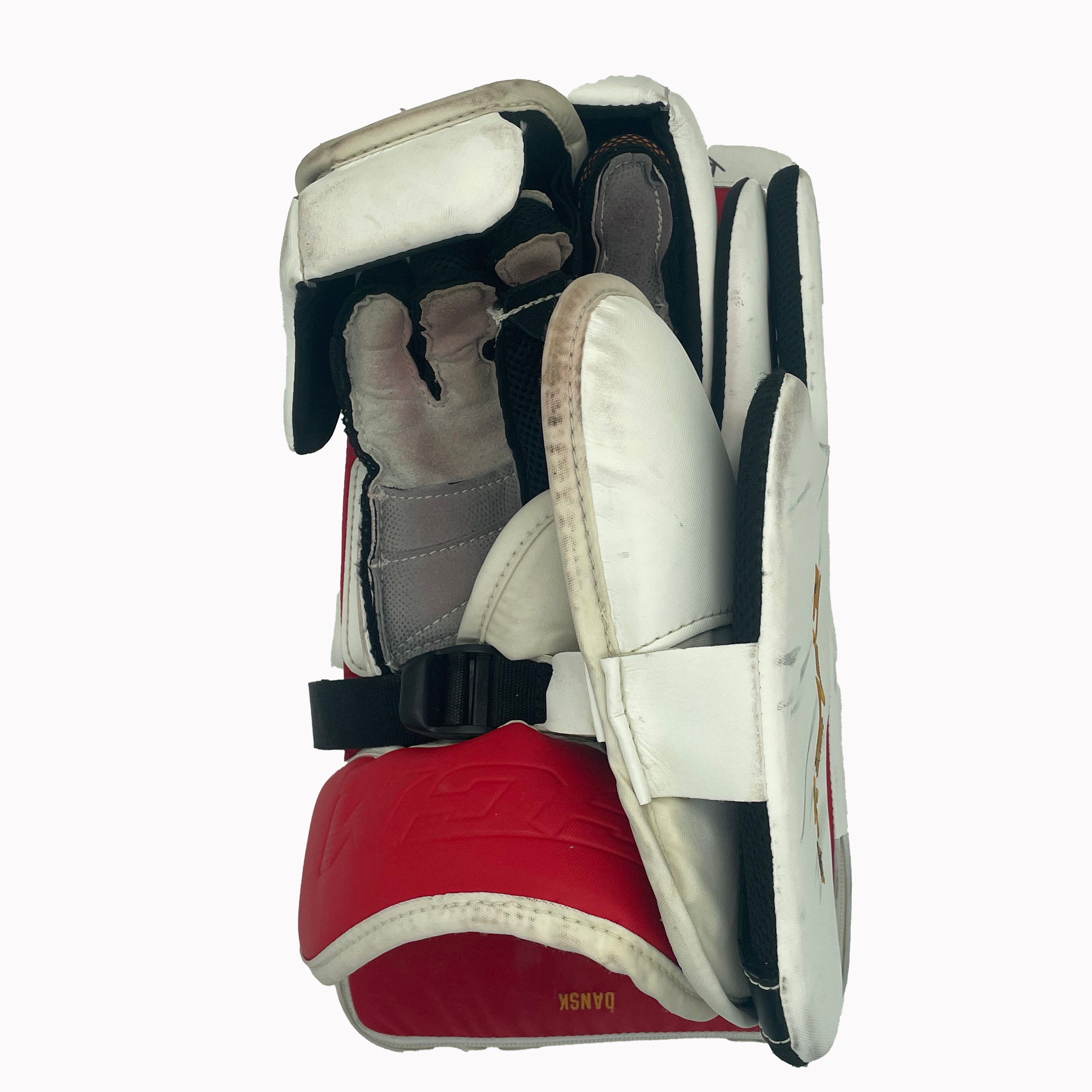 CCM Extreme Flex 5 - Ensemble complet de gardien de but AHL Pro Stock d'occasion (rouge/blanc/jaune)